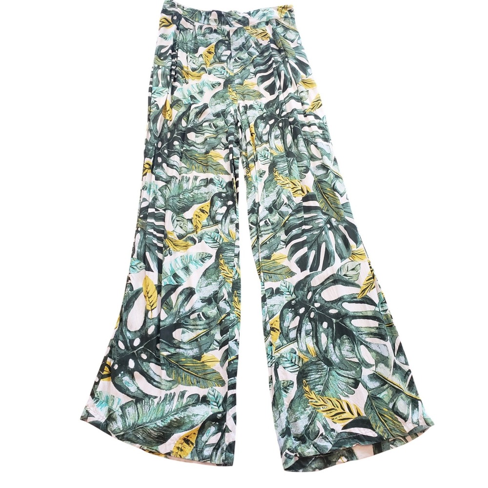 Sunburst Kiss XL Tropical‎ Monstera Leaf Wide Leg Palazzo Pants Green 59775P